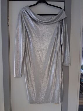 Ralph Lauren Silver Off-Shoulder Long Sleeve Dress